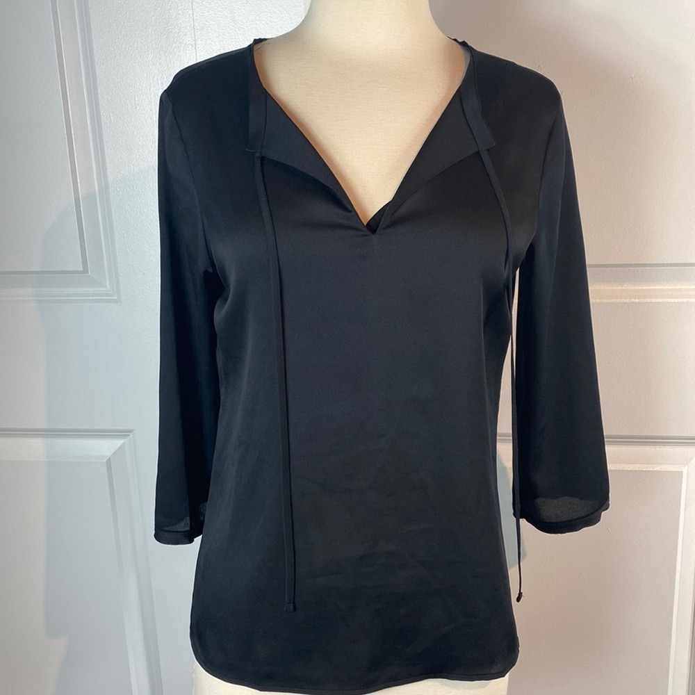Ann Taylor black blouse tie front